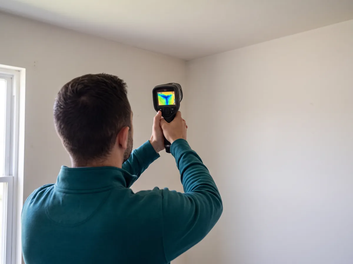 Technician checks a rental unit wall with a thermal camera