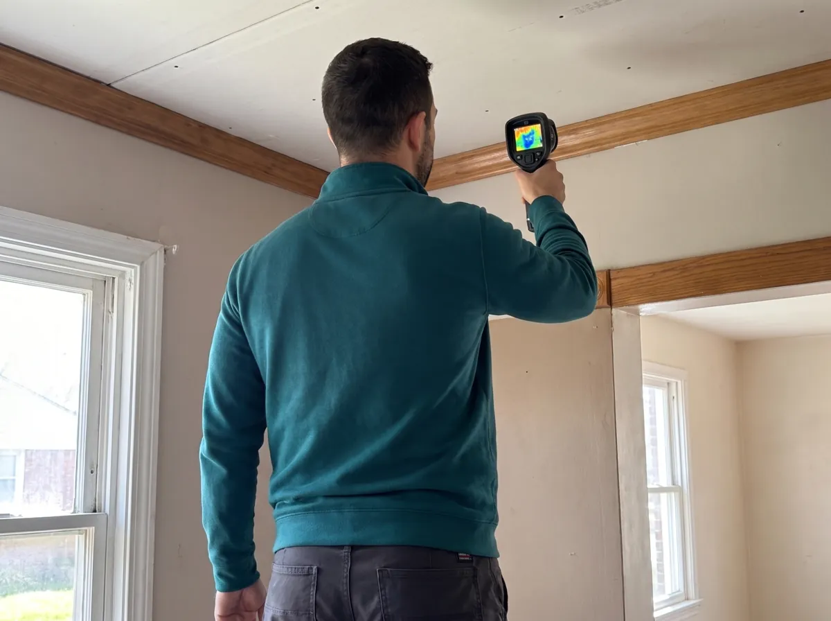 Technician checks a ceiling with a thermal camera